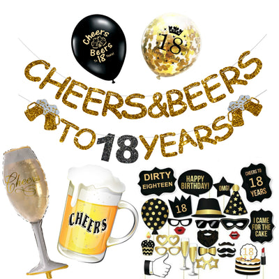 Cheers and Beers Decorations 18th, 21st, 30th, 40th, 50th - Banner, Photo Props & Balloons