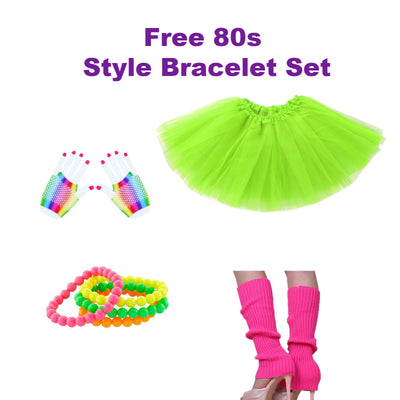 80s Fancy Dress Outfit, Tutu, Leg Warmers, Gloves and Neon Bracelets