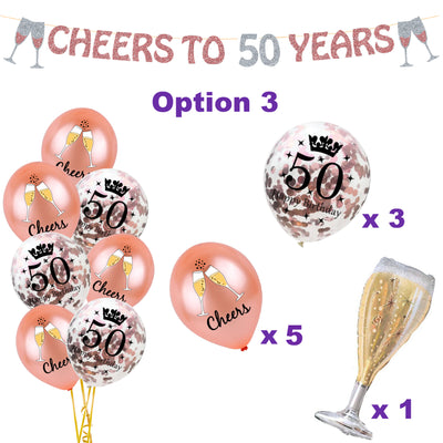 50th Birthday Decorations for her, Rose Gold 50th Balloons and Banner