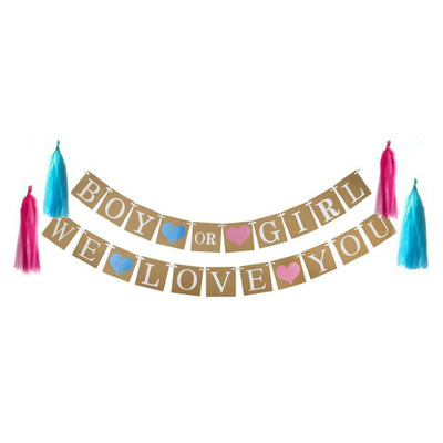 Gender Reveal Decorations, Boy or Girl Banner, He or She Balloons