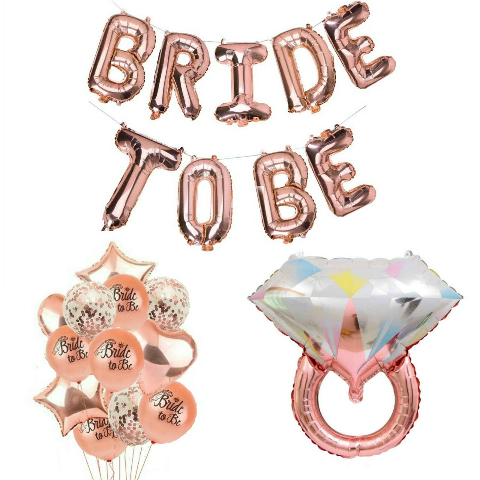Rose Gold Bridal Shower Decorations, Bride to Be Banner, Engagement Ring Balloon