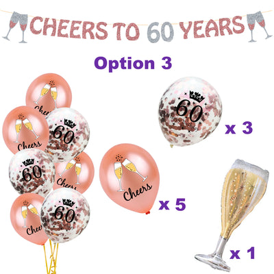 60th Birthday Decorations for her, Rose Gold 60th Balloons and Banner