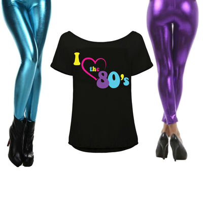 80s Fancy Dress Outfit for Women, T Shirt and Leggings