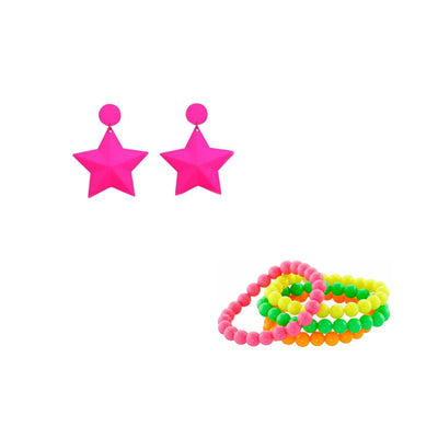 80s Costume Jewelry, Necklace, Bracelet & Earrings in Neon Colours