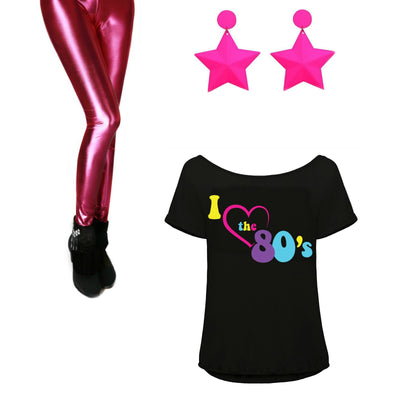 80s Fancy Dress Costume, Leggings, Top and Accessories