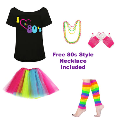 80s Fancy Dress Outfit, Rainbow Tutu, 80s Top and Accessories