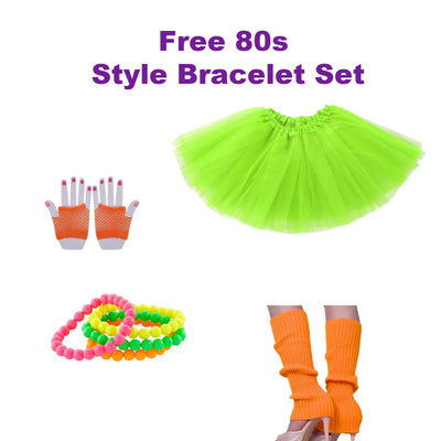 80s Fancy Dress Outfit, Tutu, Leg Warmers, Gloves and Neon Bracelets