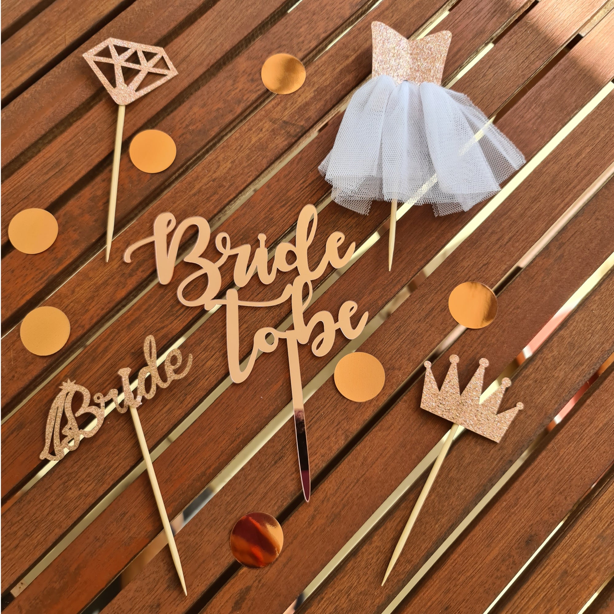 Bride to Be Cake Topper Rose Gold and Bridal Shower Cupcake Toppers