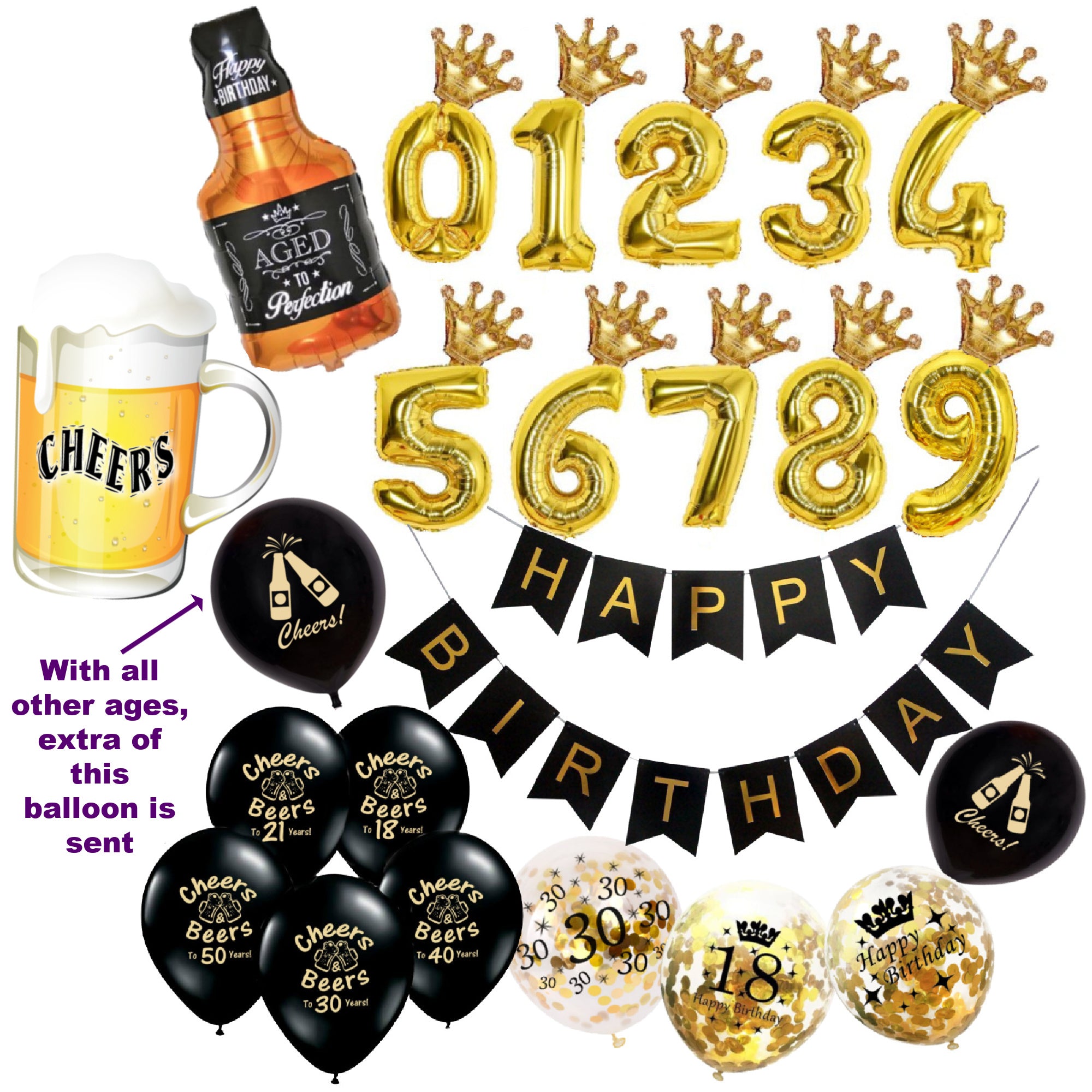 Number Balloons, 18th 21st 30th 40th 50th Birthday Decorations, Cheers & Beers