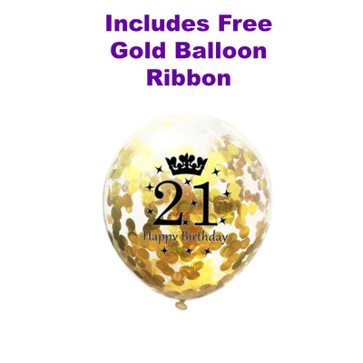 18th, 21st, 30th 40th 50th Balloons x 6, Gold Confetti Birthday Decorations