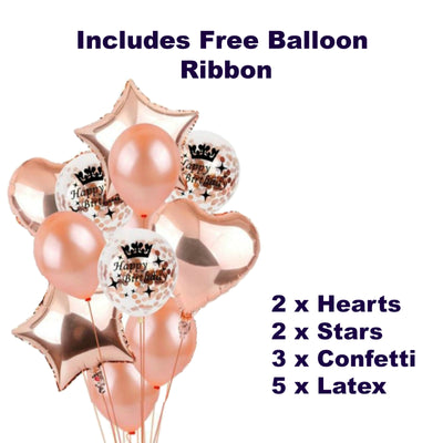 Rose Gold Birthday Decorations, Happy Birthday and Balloon Bouquet