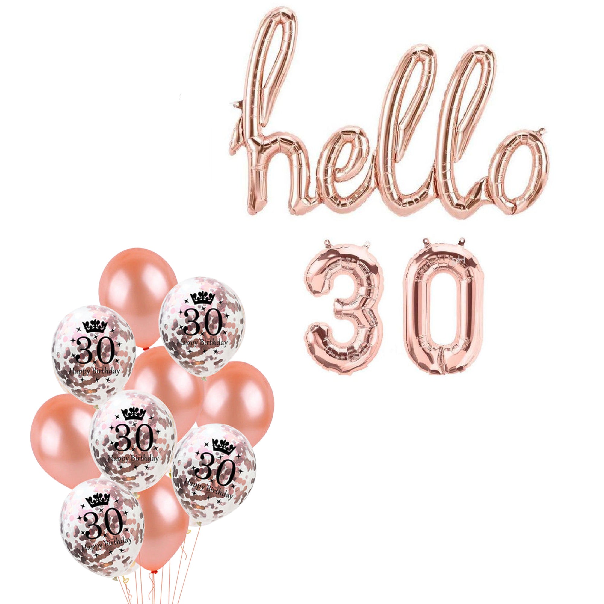 30th Birthday Decorations, Hello 30 Rose Gold Balloons