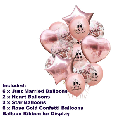 Rose Gold Wedding Decorations, Just Married Banner & Balloons, Just Married Sign