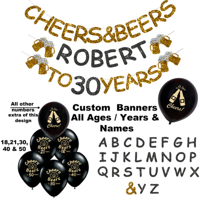 Cheers and Beers Banner and Balloons, Birthday and Anniversary Decorations