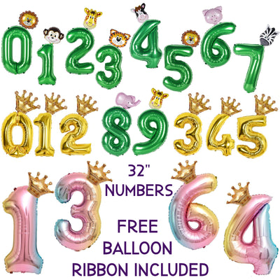 Number Balloons - Jungle Party Decorations, Rainbow Balloons and Gold Numbers
