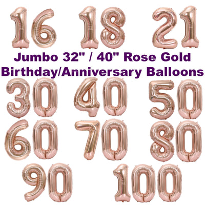 Giant Rose Gold Birthday Decorations or Anniversary Balloons - 21st 18th 30th 40th 50th