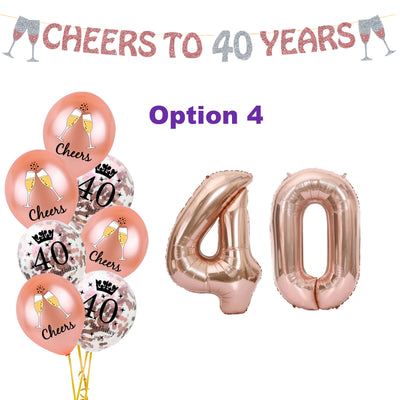 40th Birthday Decorations for her, Rose Gold 40th Balloons and Banner
