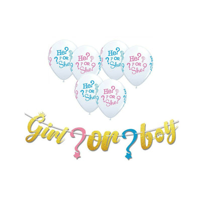 Gender Reveal Decorations, Boy or Girl Banner & Balloons