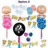 Gender Reveal Decorations, He or She Cupcake Toppers, Games, Banner, Balloons