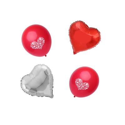 Silver Love Balloons Set, Silver & Red Heart Balloons