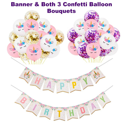 Unicorn Party Decorations - Happy Birthday Banner & Unicorn Balloons